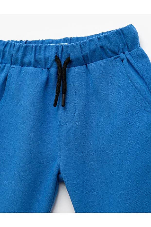 Детские шорты для мальчиков льняные Basic linen shorts with tie waist and pockets Koton, Saks Blue — фото 3