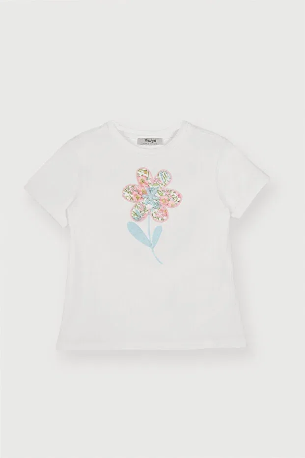 Детская футболка для девочек с вышивкой Made With Liberty Fabric, Экрю