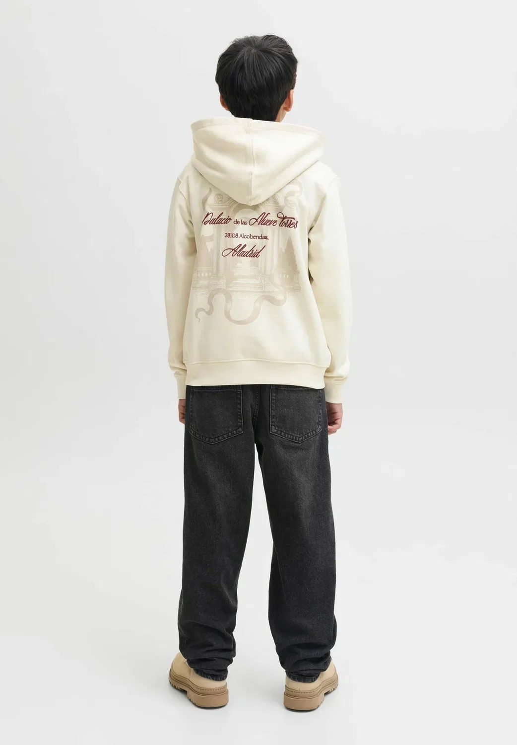 Худи с принтом на спине для мальчиков - худи Jack & Jones Junior, Antique White — фото 2