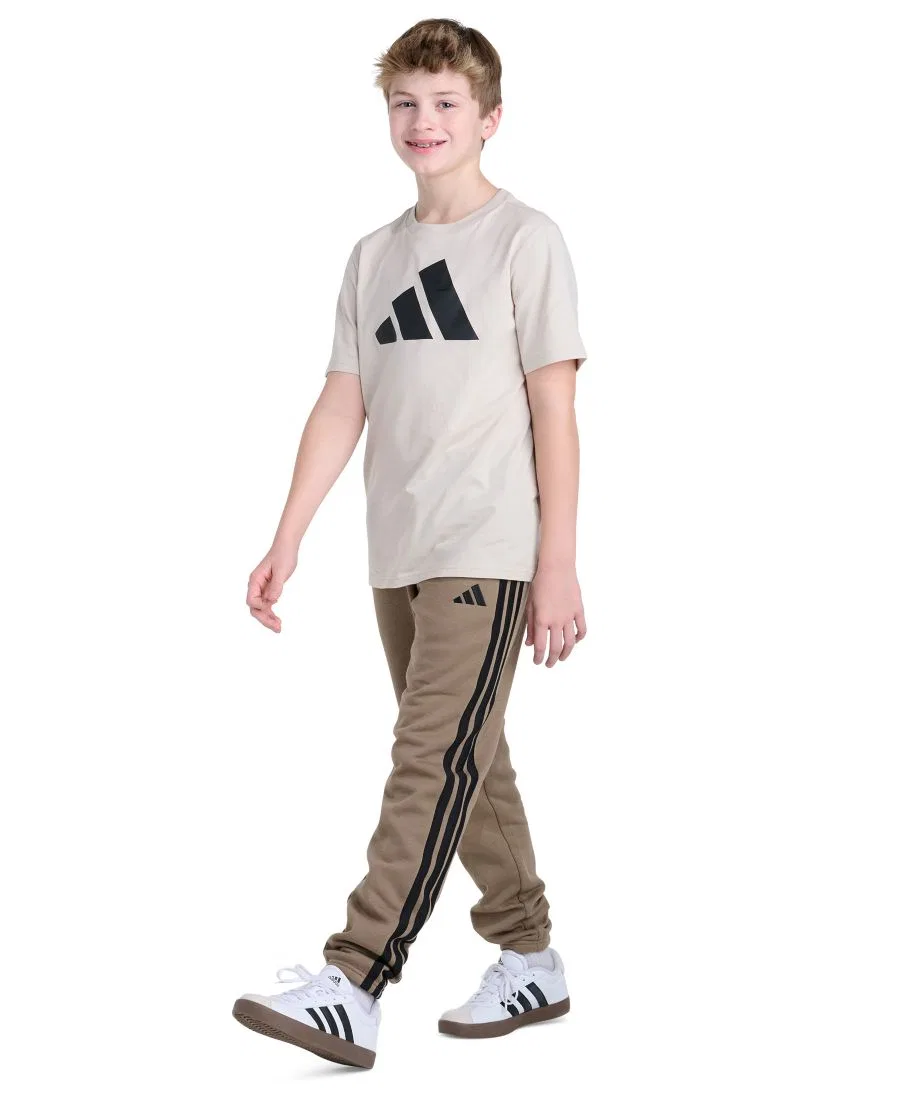 Детские спортивные брюки из футера с манжетами, модель 3-Stripes adidas, Khaki Six — фото 2