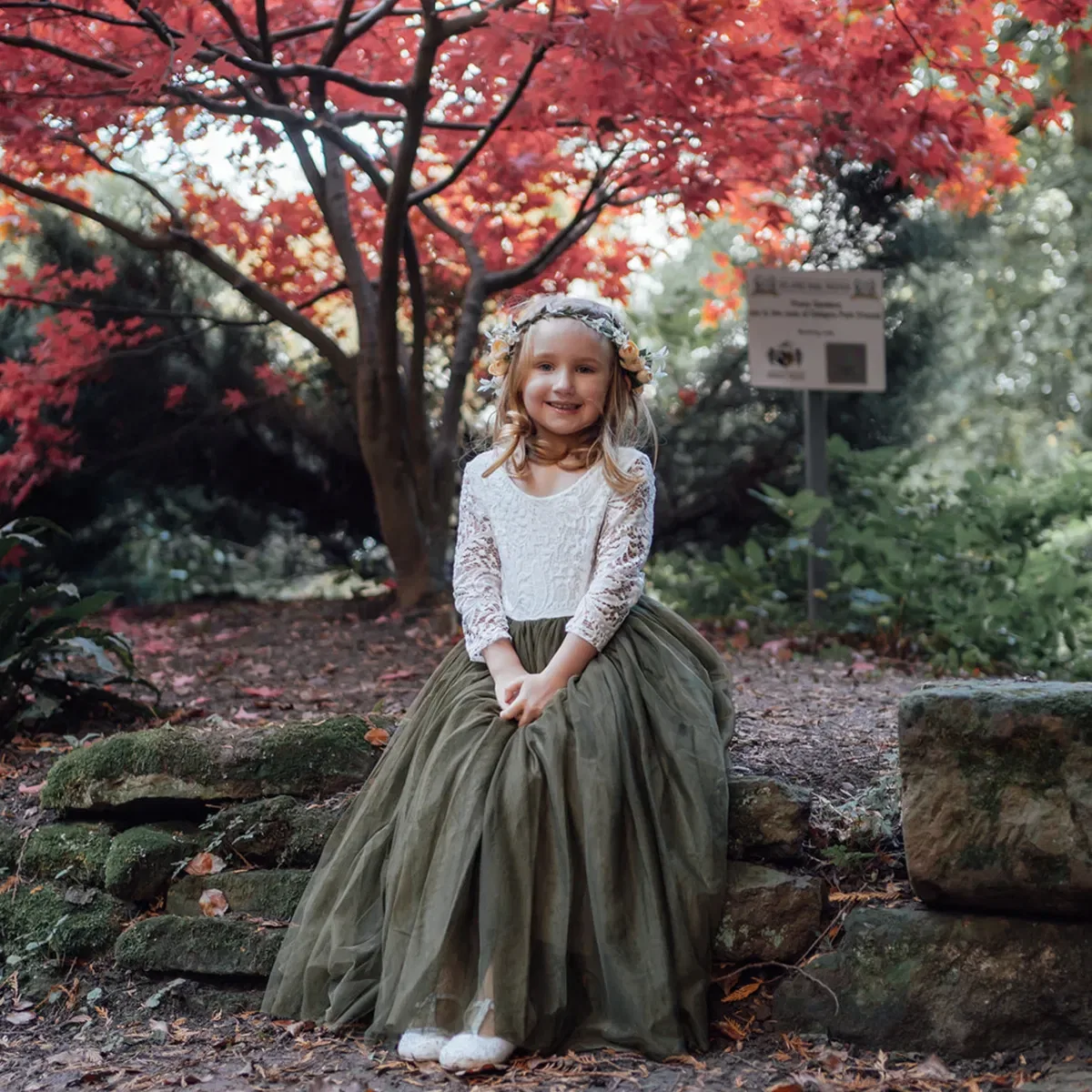 Детское классическое платье с длинным рукавом Uk Flower Girl Boutique, Olive