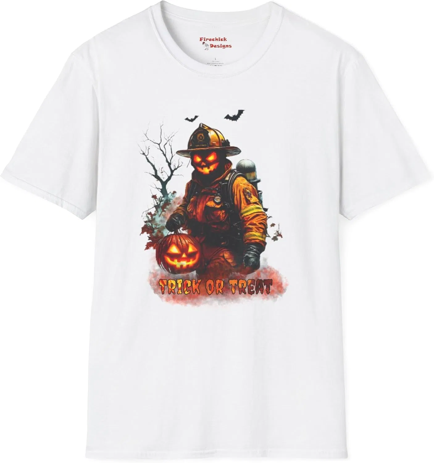 Унисекс футболка с принтом Jack O'Lantern Firefighter Gildan 64000, White
