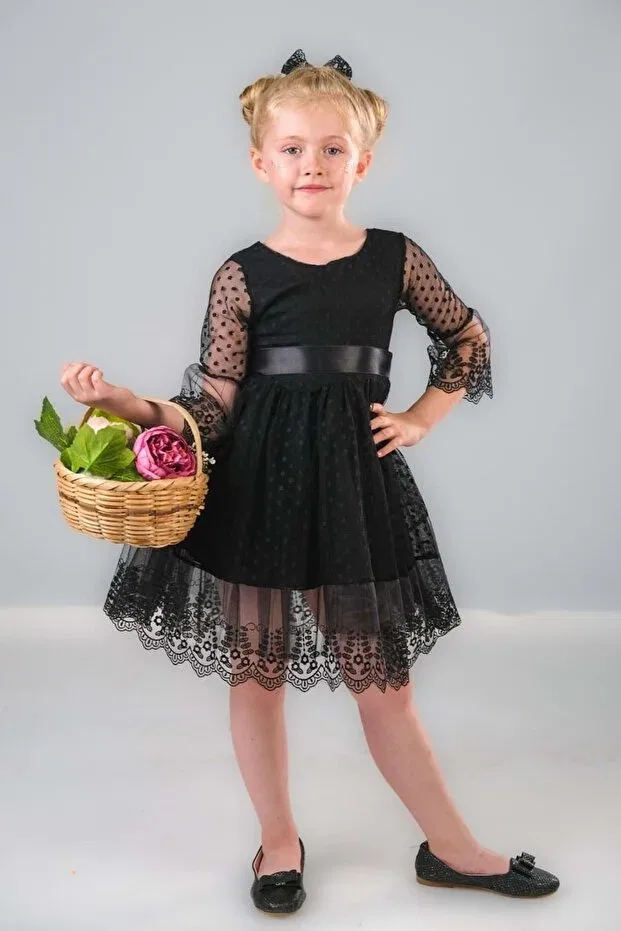 Детское платье для девочек с длинным рукавом Dream luxury lace girls dress 0327 Mnk, Black