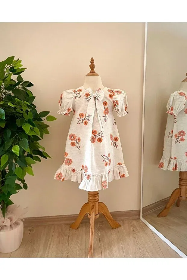 Детское платье для девочек с коротким рукавом Dress with bow collar Generic Brands, Orange Daisy