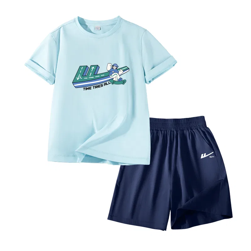 Детский спортивный комплект с круглым вырезом, из тонкого стрейча, Track-Navy Blue/H Silicone Huili White K, WARRIOR
