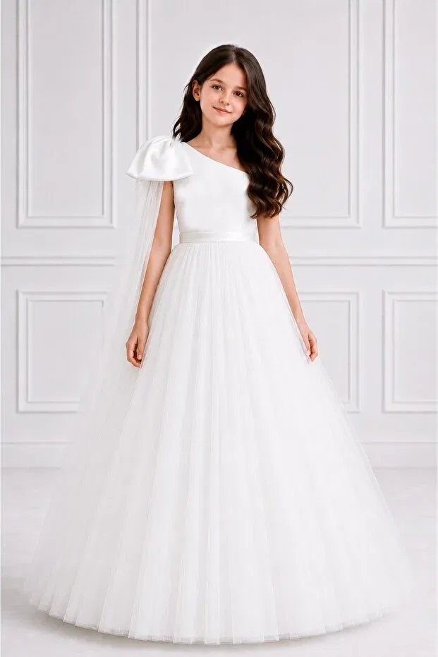 Детское платье для девочек с бантом Madyabutik, White