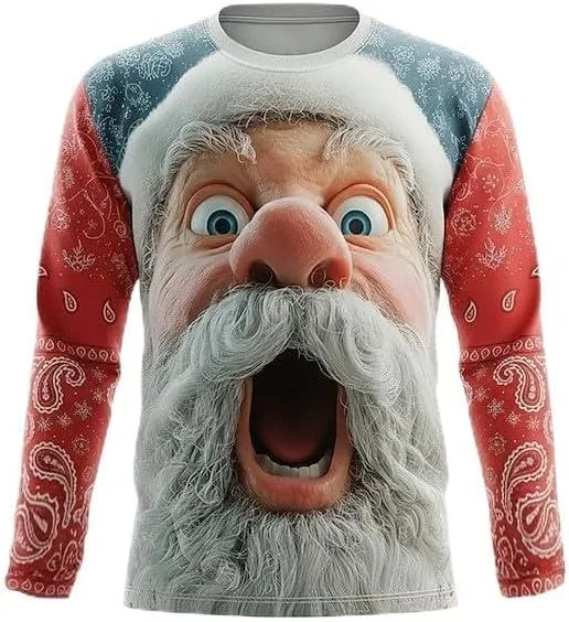Мужская футболка с принтом Санты Funny Santa, Red