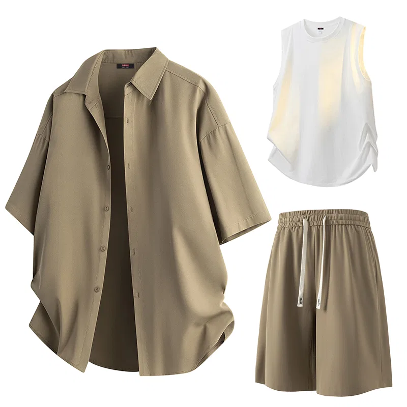 Детский комплект одежды в стиле преппи BALENO, Khaki Shirt White Tank Top Khaki Pants