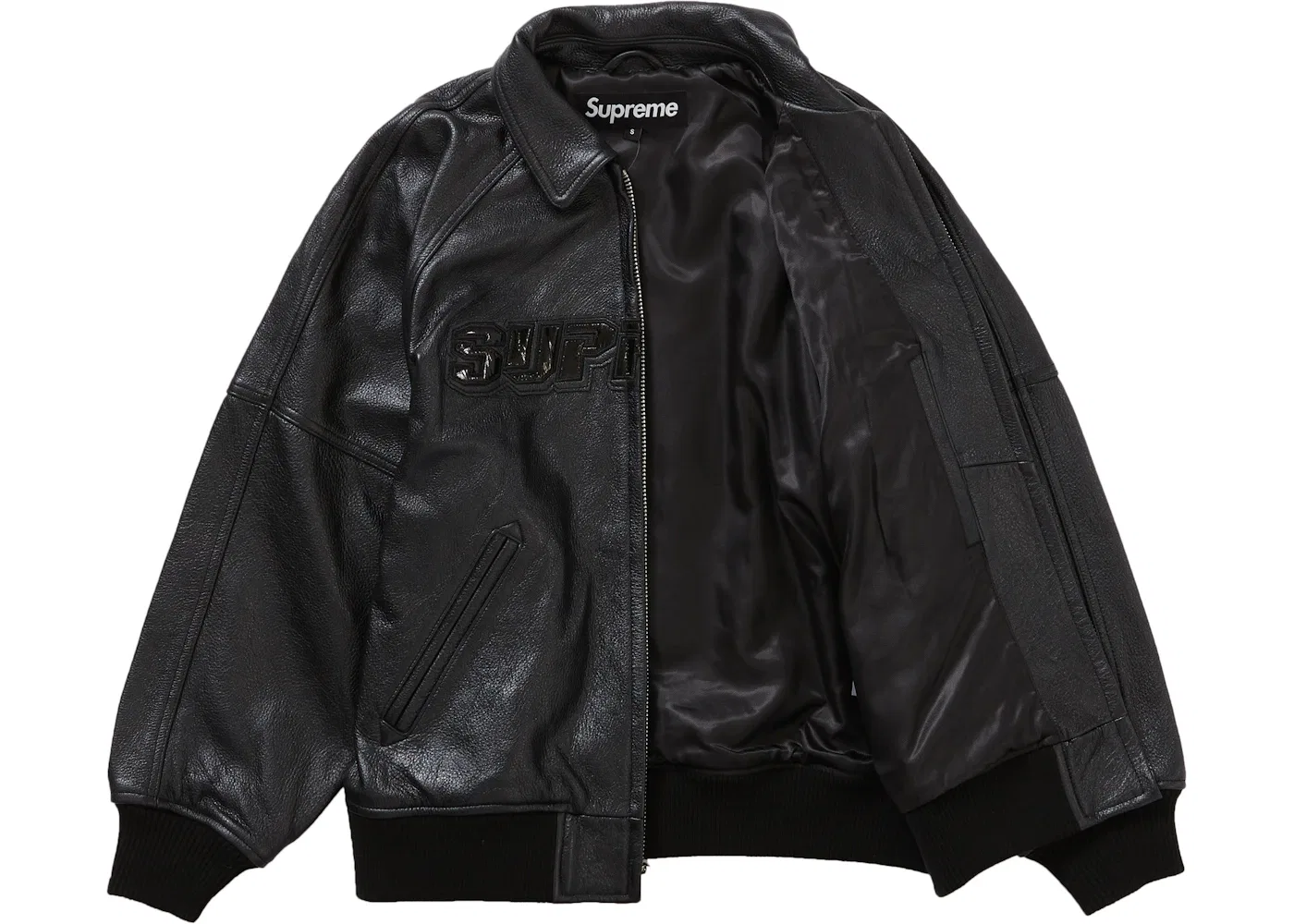 Мужская кожаная куртка Supreme Silver Surfer Leather Varsity Jacket, Black — фото 2