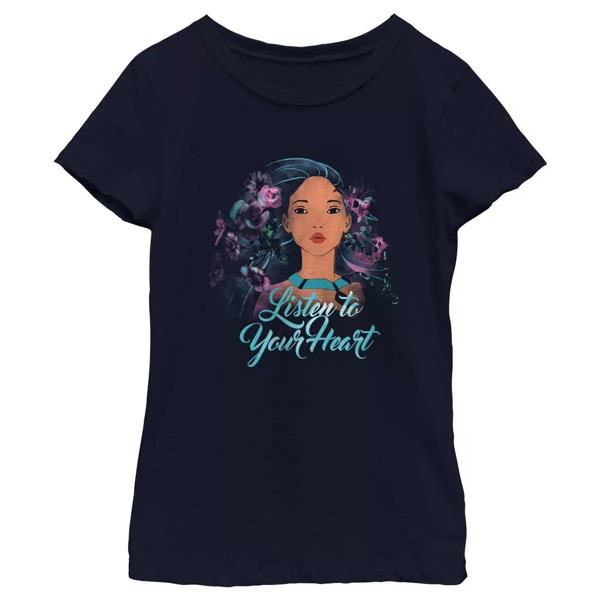 Детская футболка с принтом Pocahontas Watercolor Wind Disney, Navy Blue