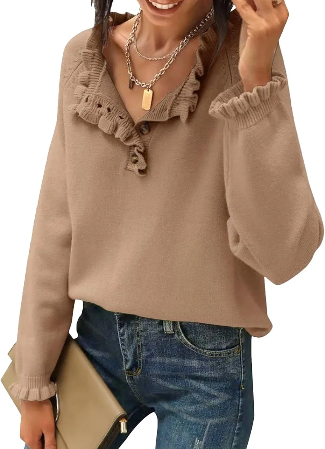 Женский свитшот с рюшами, модель Ruffle Sweaters, хаки