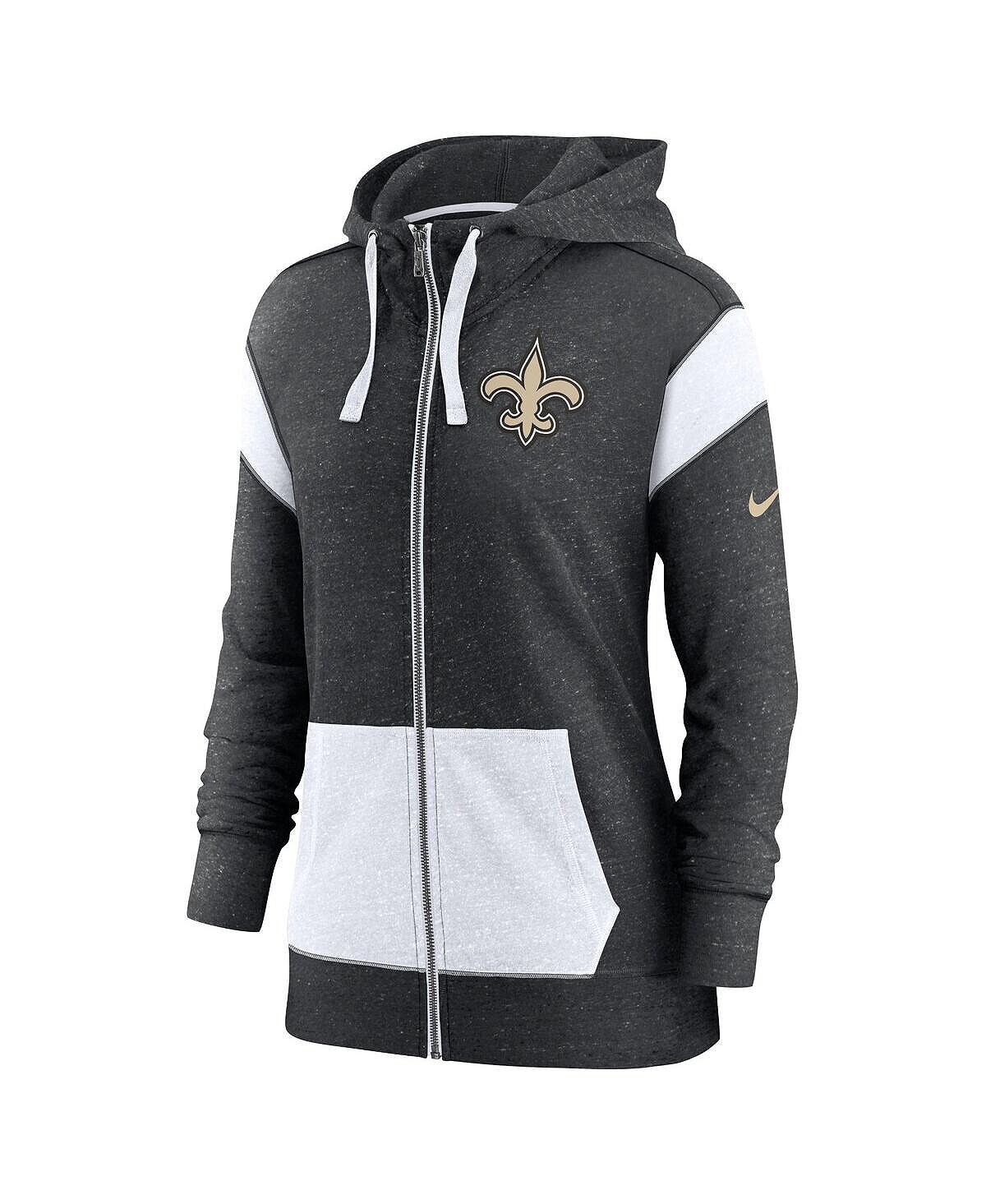 Женская меланжевая черно-белая толстовка с капюшоном new orleans saints plus monaco с молнией во всю длину Nike, мульти — фото 4