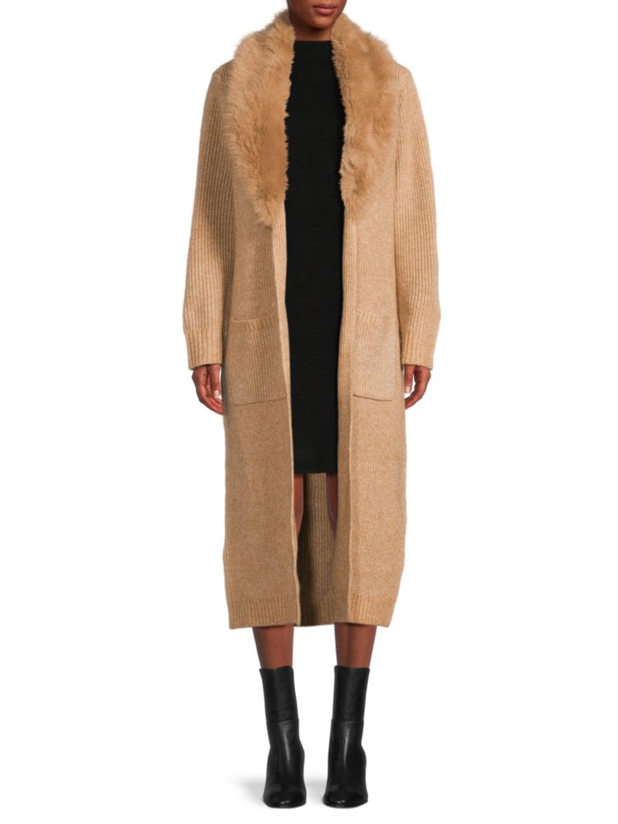 

Удлиненный кардиган в рубчик из искусственного меха Saks Fifth Avenue, цвет Hazelnut