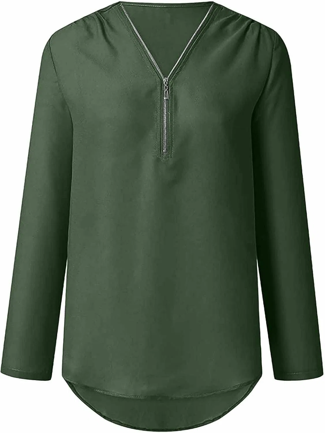 Generic Going Out Tops for Women Causal Dressy Solid 3/4 Sleeve Half Zip Semi Formal Work Shirt Elegant Ladies Summer Clothes, #F01-Army Green — фото 4