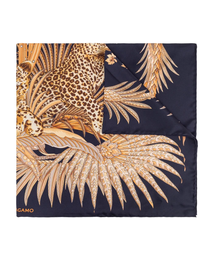 

Шелковый шарф с принтом Salvatore Ferragamo, синий