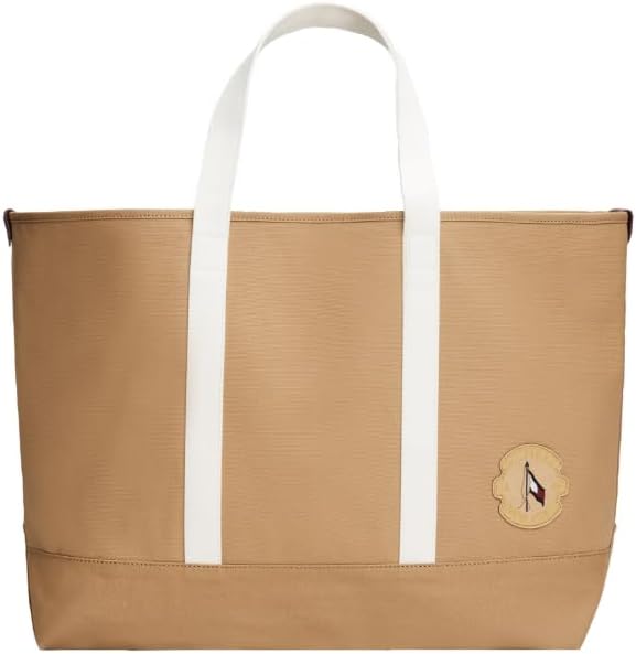 

Большая холщовая сумка-тоут Tommy Hilfiger с карманом и плечевыми ремнями, Safari Canvas