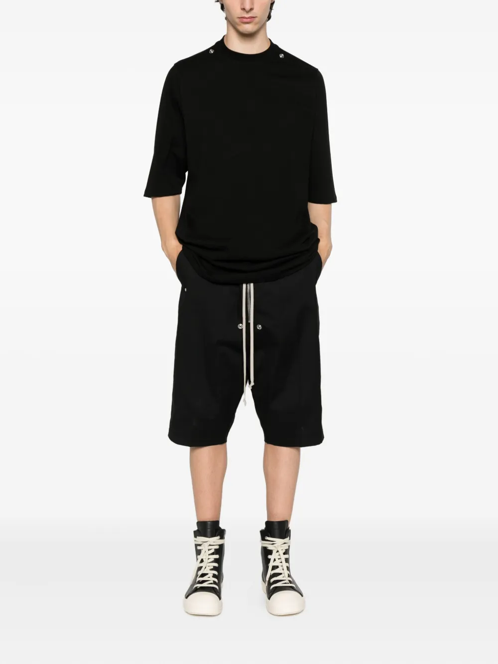 Футболка из органического хлопка с заклепками Rick Owens, черный — фото 2