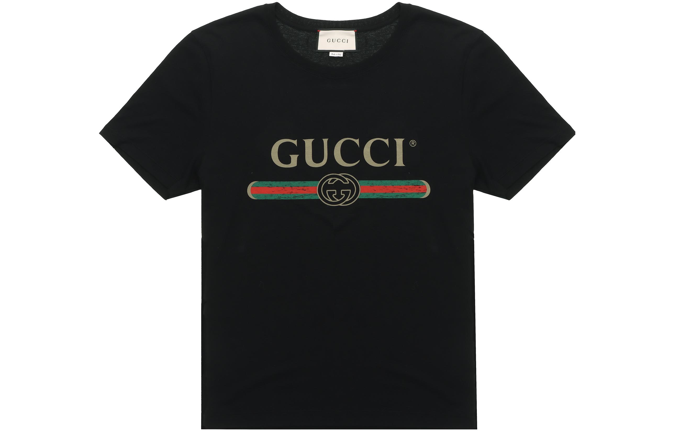 Футболка GUCCI Men Logo с принтом в стиле washed, черная — фото 3
