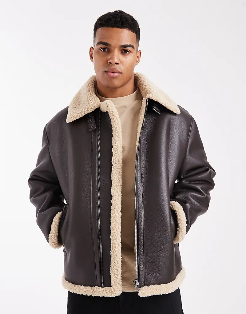 

Свободная куртка-авиатор ASOS DESIGN коричневого цвета