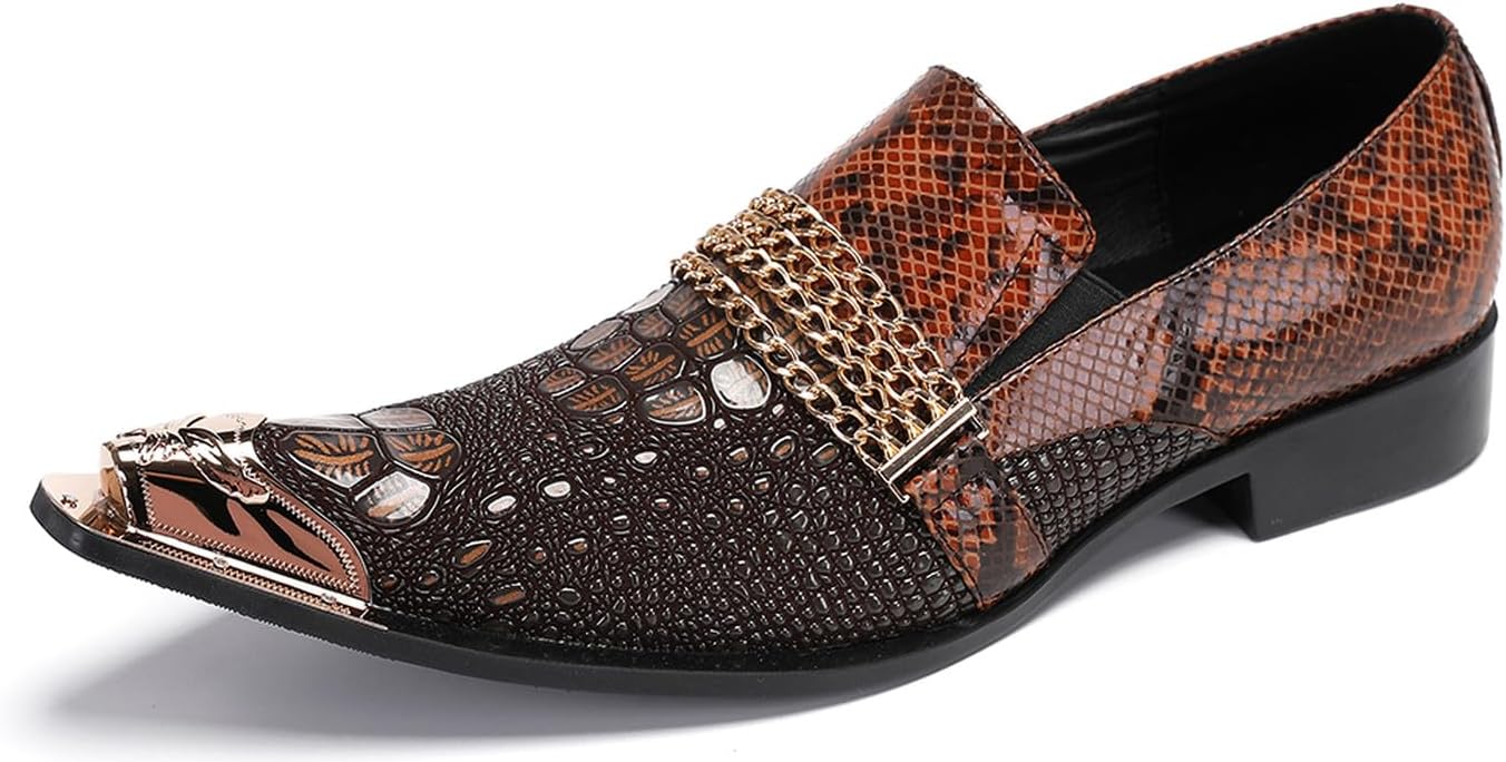 

Мужские лоферы Santimon, кожаные слипоны с золотой цепочкой, блестящие туфли для мужчин - для вечеринок, диско, свадеб, с металлическим носком