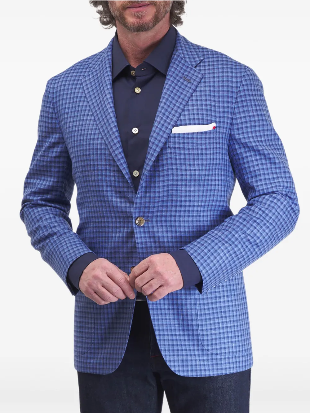 

Пиджак в клетку Kiton, синий