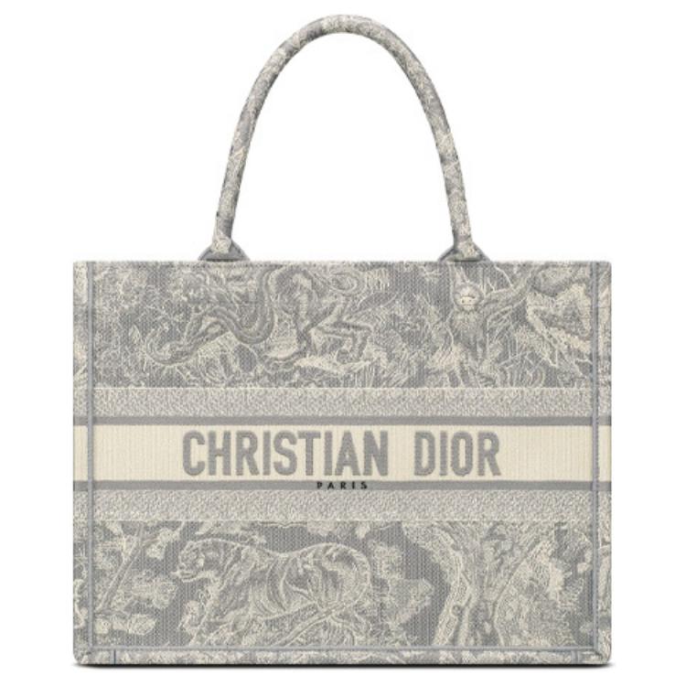 DIOR Сумка-шоппер из холста среднего размера женская серая — фото 2