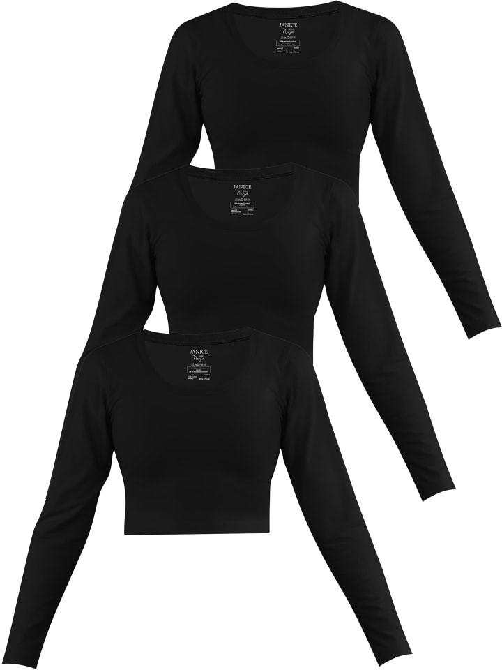 

Лонгслив Janice 3 x Damen crop Langarmshirt Nerja, черный
