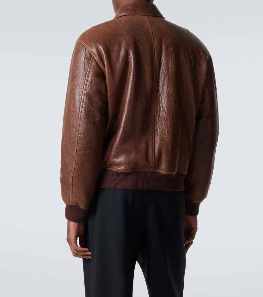 Кожаная куртка-бомбер Saint Laurent, коричневый — фото 4