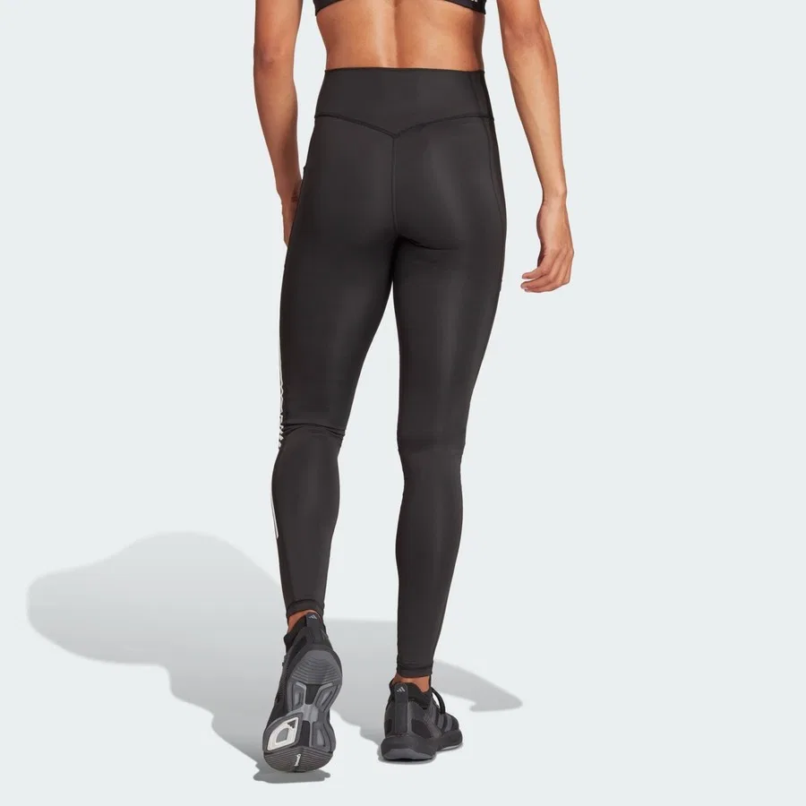 Леггинсы спортивные с высокой посадкой Optimé 3-Stripes Full-Length adidas, Черный — фото 2