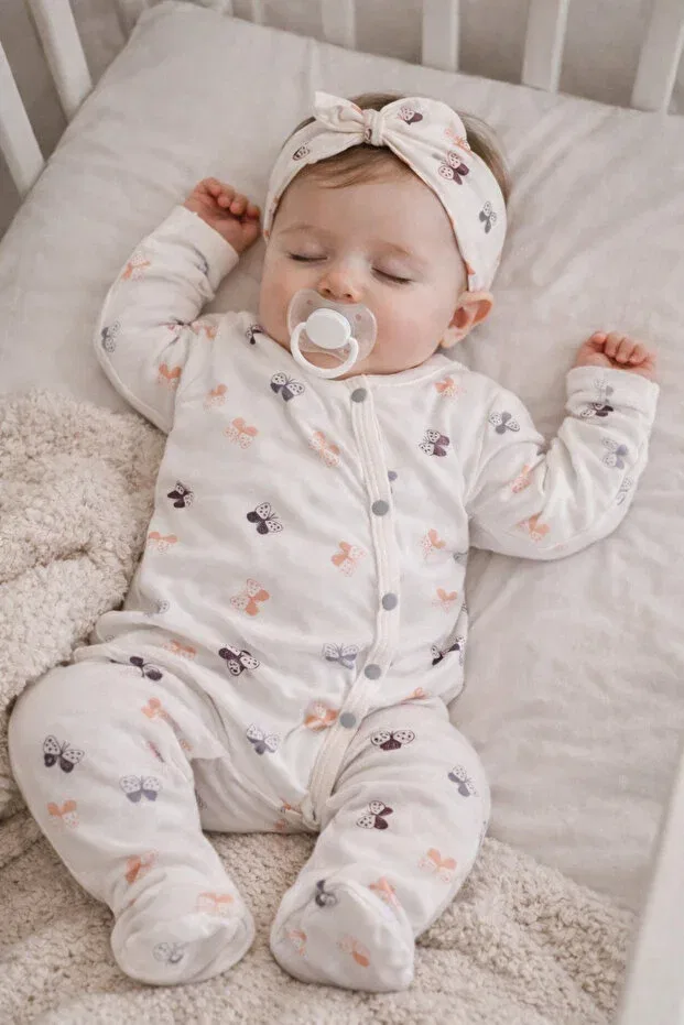 Детский комбинезон для новорожденных с принтом Organic Butterfly Figured Bandana Atlas Baby House, Ecru