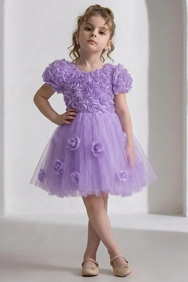 Детское платье для девочек с принтом Rosali Lase Detail Girls Tutu Evening Dress M00803 Mnk Baby&Kids, Lila — фото 3