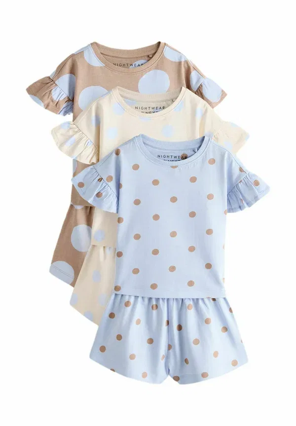 Комплект пижам из 3 пар, хлопок, Regular fit - polka dots short pyjamas 3 pack, Next, синий, коричневый