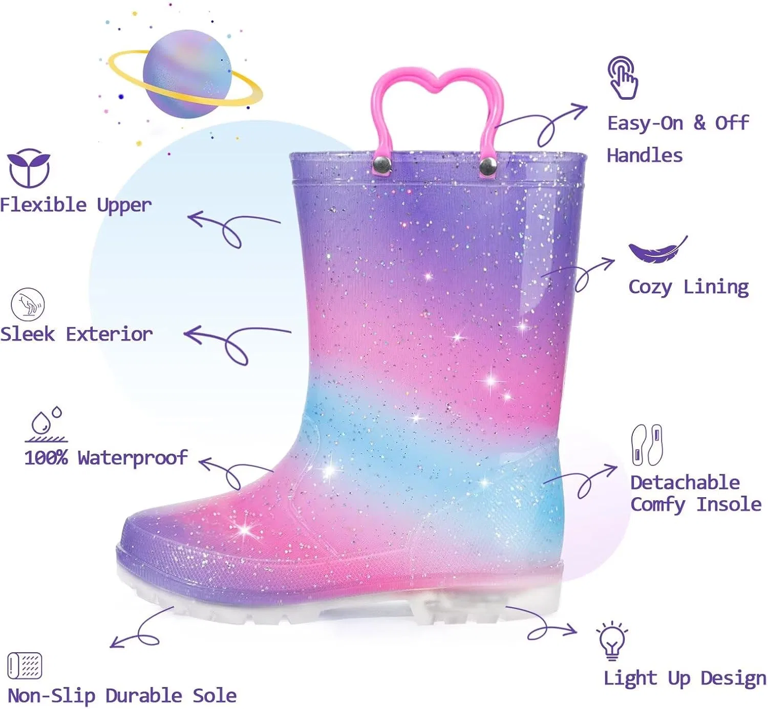 Детские сапоги дождевые со светящейся подошвой EUXTERPA, Purple Gradient — фото 4
