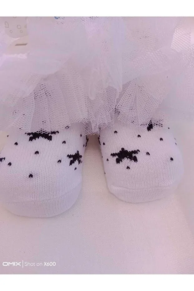 Детские носки для новорожденных с принтом Star Pattern Tulle Atolye Ferda, Black - White — фото 2