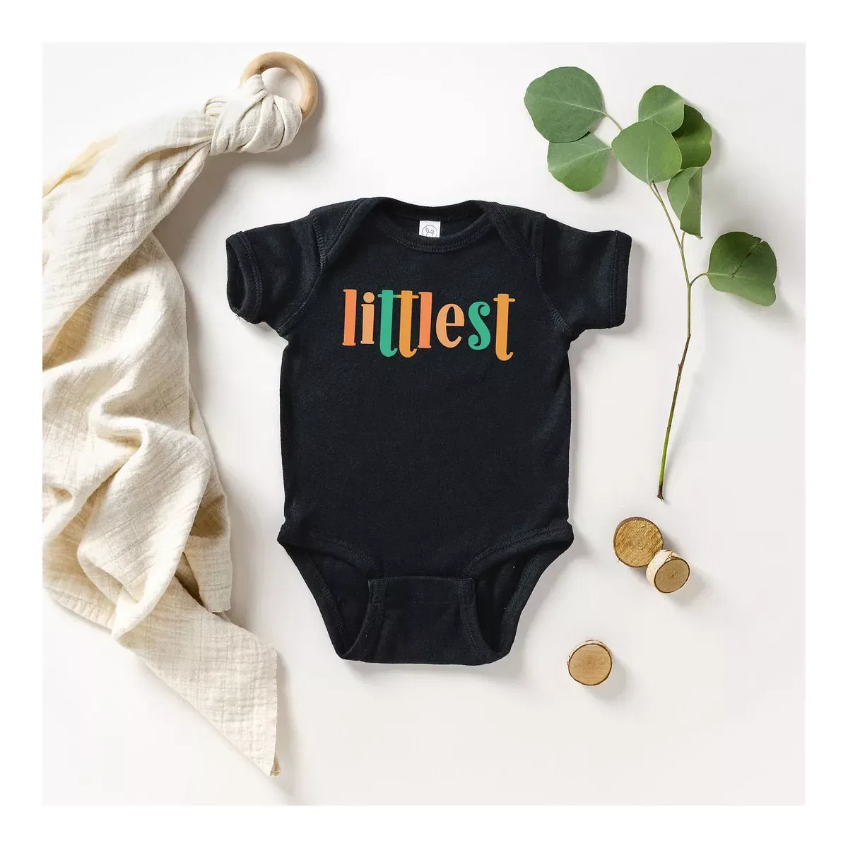 Детский боди с коротким рукавом Littlest Colorful Baby Bodysuit The Juniper Shop, Black — фото 2
