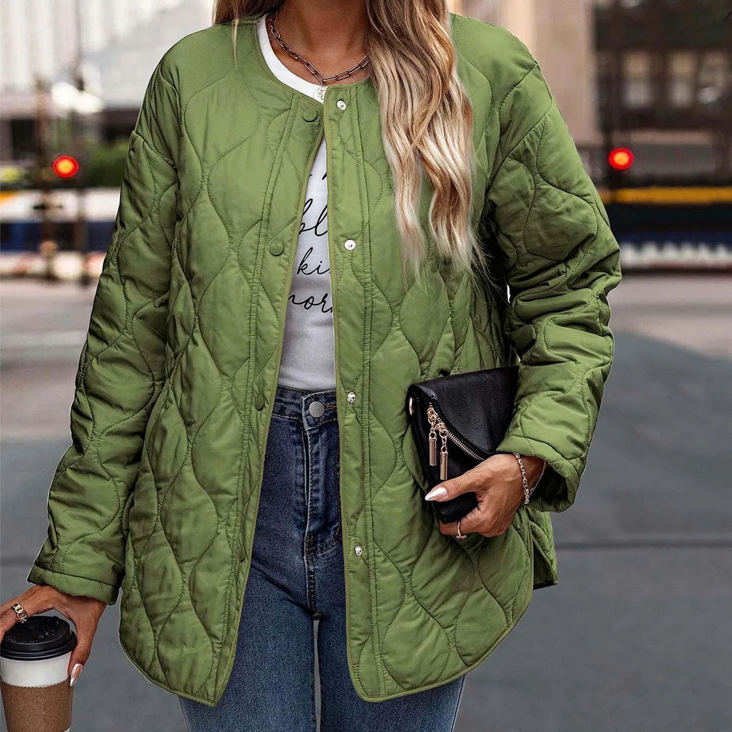 Женская куртка с принтом в клетку Padded Jacket, Verde militare — фото 3