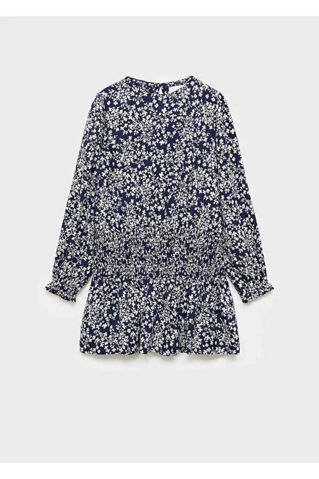 Детское платье для девочек с цветочным принтом Mango Kids, Navy Blue