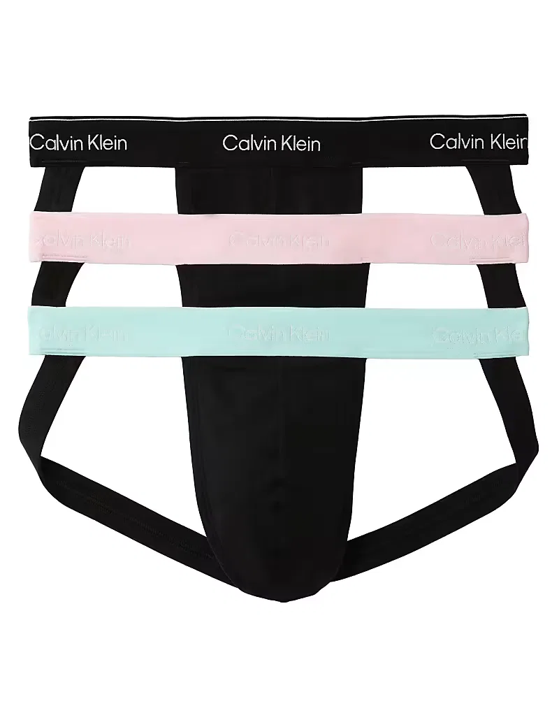 Трусы-бандажи Calvin Klein Icon Cotton Stretch, комплект из 3 штук, черный, с цветными поясами