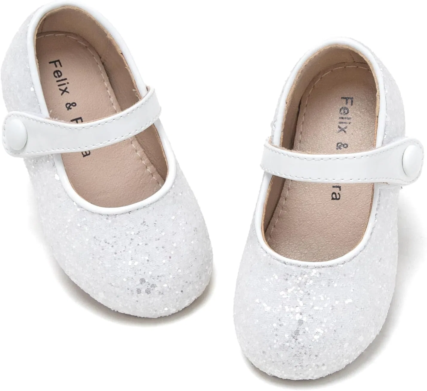 Детские туфли для девочек балетки Мэри Джейн Felix & Flora, Glitter White
