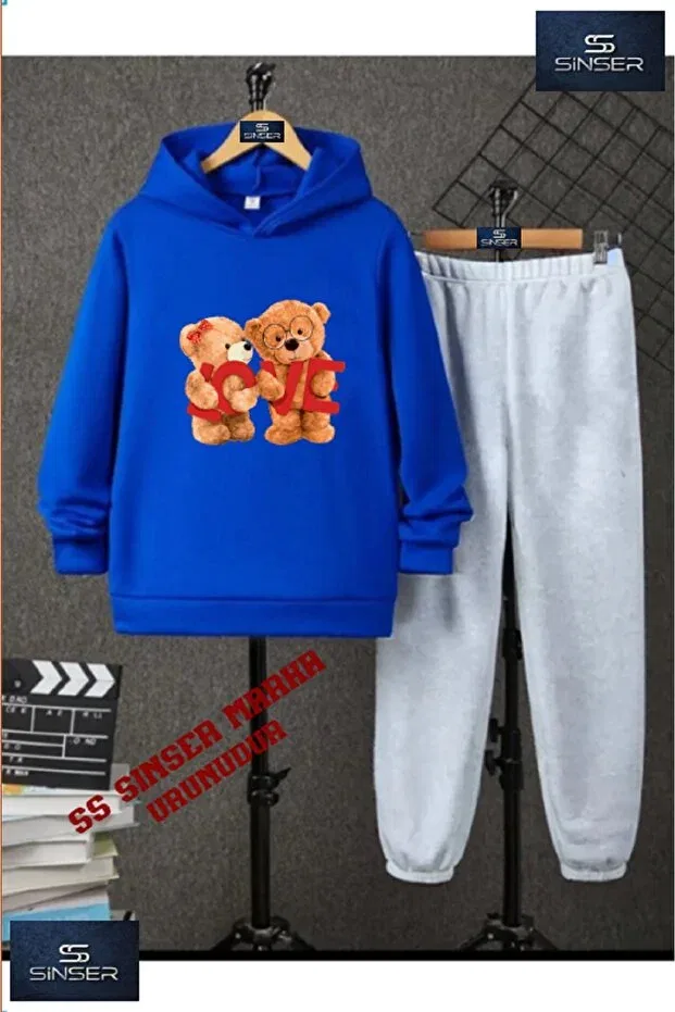 Детский комплект для девочек с принтом Bear Love Ss Sinser, Blue/Gray