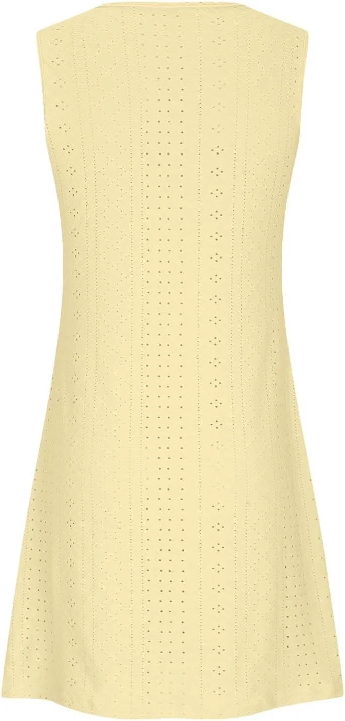 Женское летнее платье с вышивкой и прорезями Sleeveless Mini, Yellow — фото 4