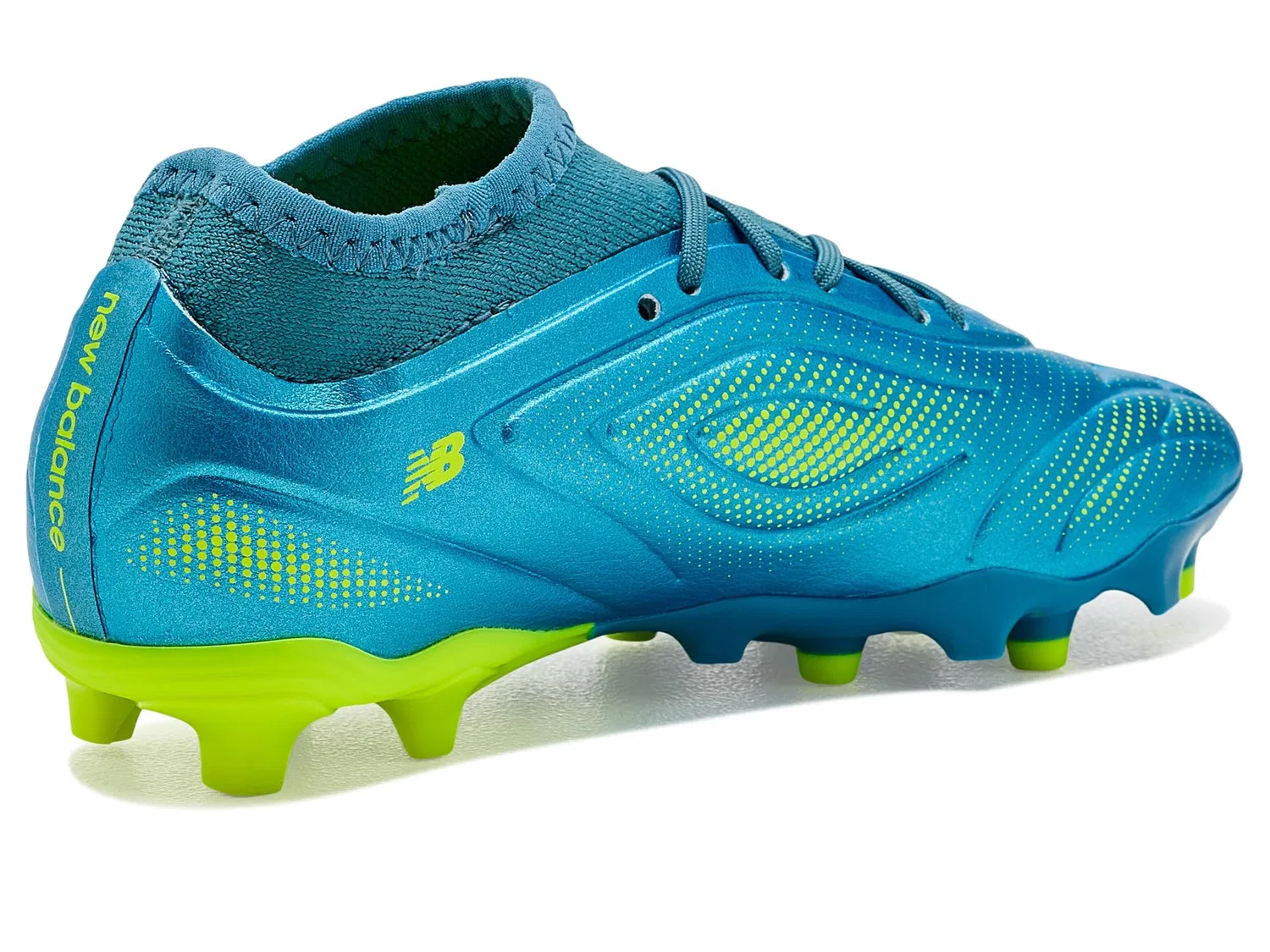 Бутсы Tekela Team Low Laced Junior Fg V5 (для маленьких и больших детей) New Balance Kids, Metallic Blue/Alkaline Green — фото 4