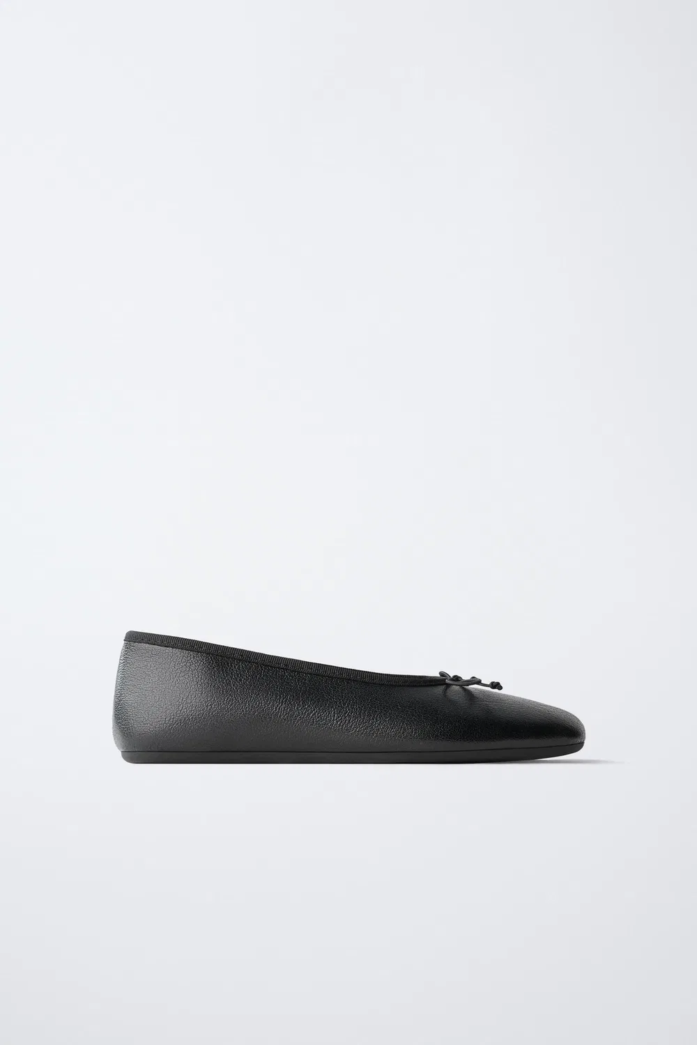 Кожаные балетные туфли с бантом ZARA, Black