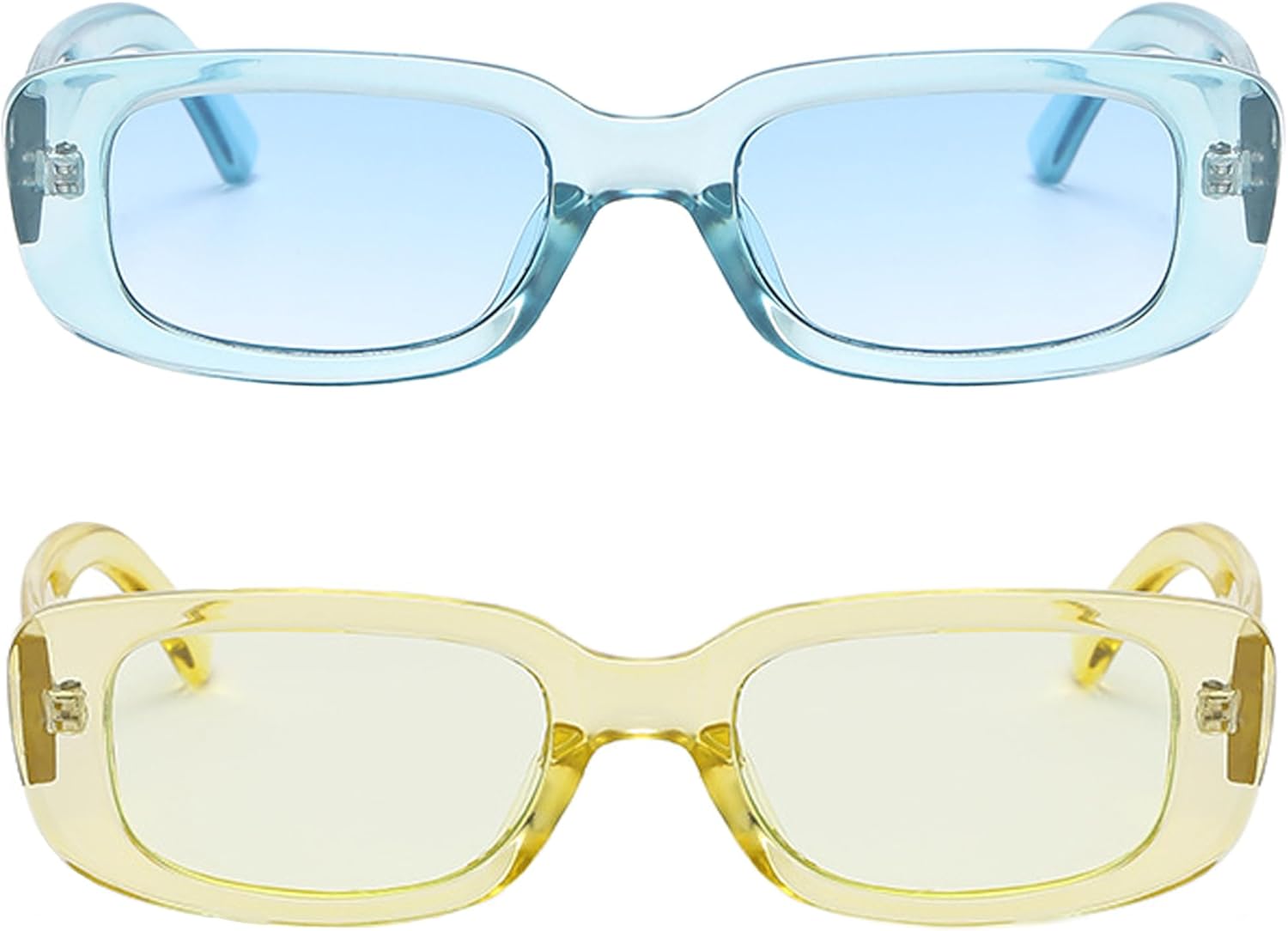 

Солнцезащитные очки в стиле ретро прямоугольной формы для женщин и мужчин, маленькая квадратная оправа, комплект из 2 штук Teumire, Transparent Blue/Blue + Transparent Yellow/Yellow