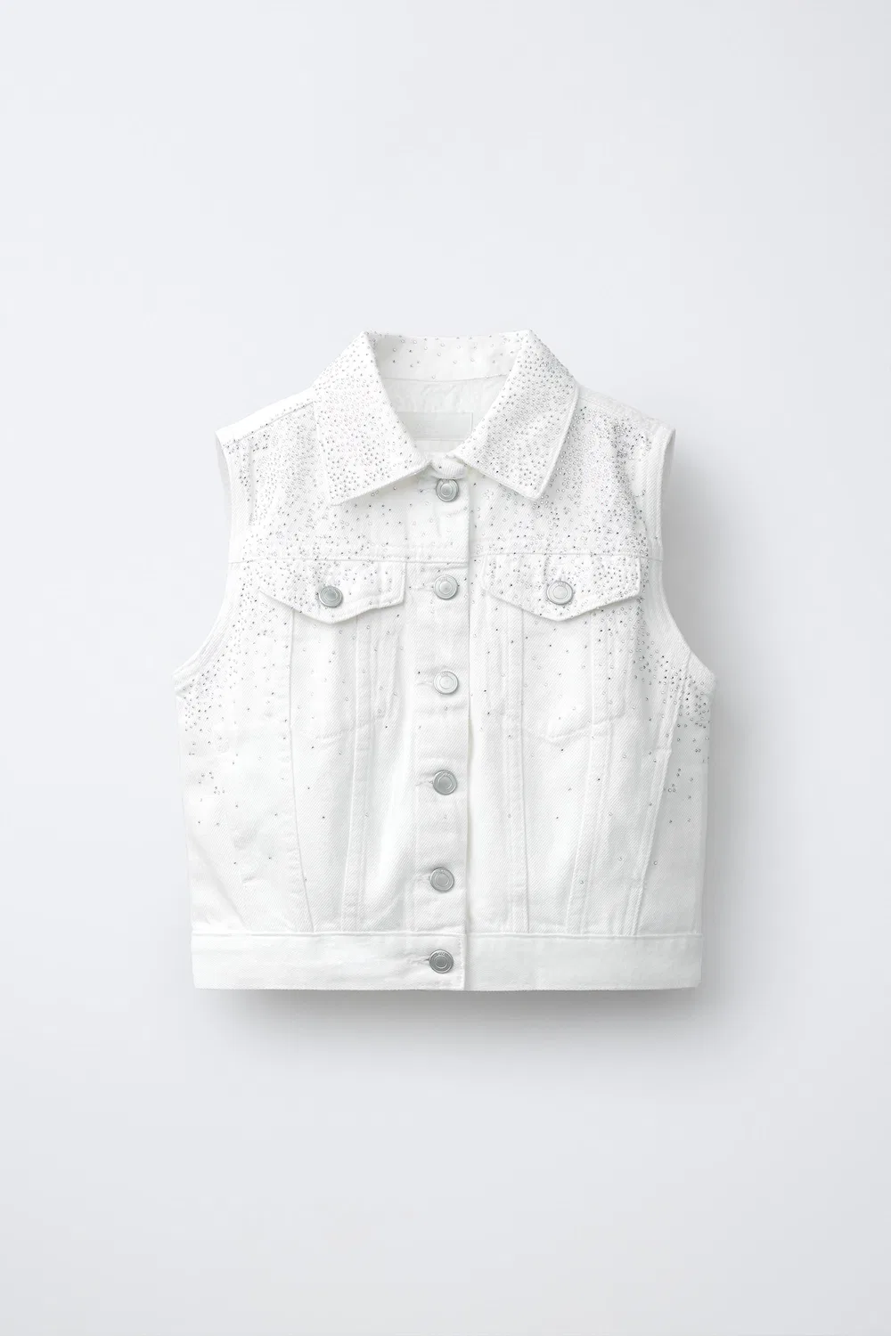 Жилет из джинсовой ткани со стразами ZARA, White