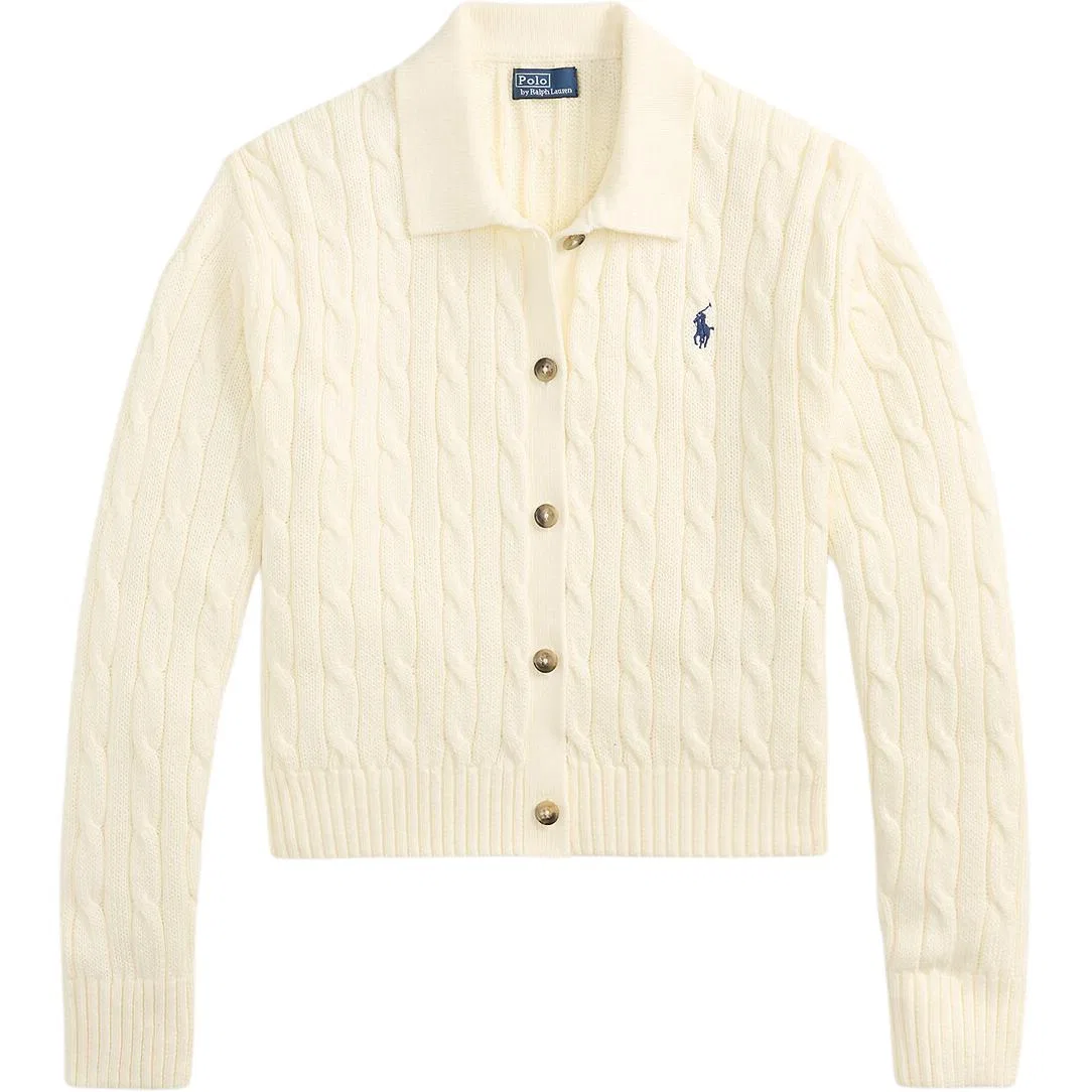 Женский трикотажный пуловер с поло-воротником Club Cream Polo Ralph Lauren, Club Cream — фото 3