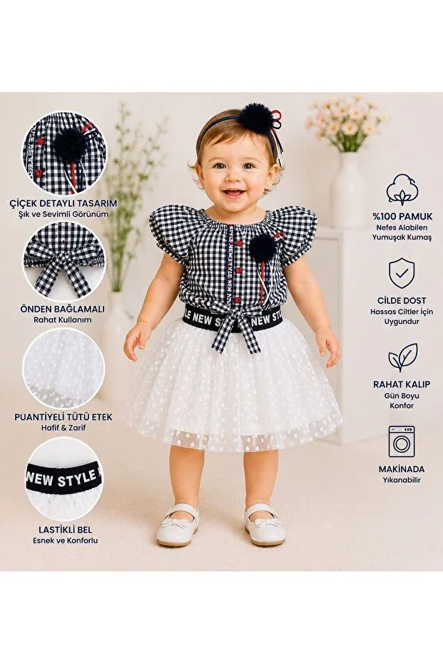 Детский комплект для девочек с принтом Mine Trend Pitikareli Tutu Skirt And Floral Accessories Necixs Bebee, White