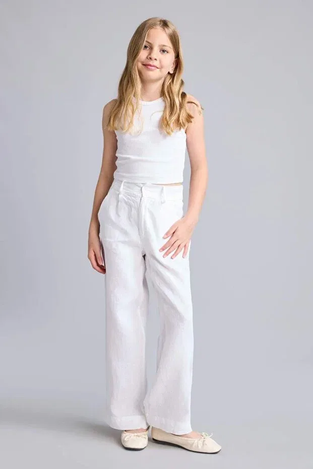 Детские брюки для девочек широкие льняные Defacto, White-Wt34
