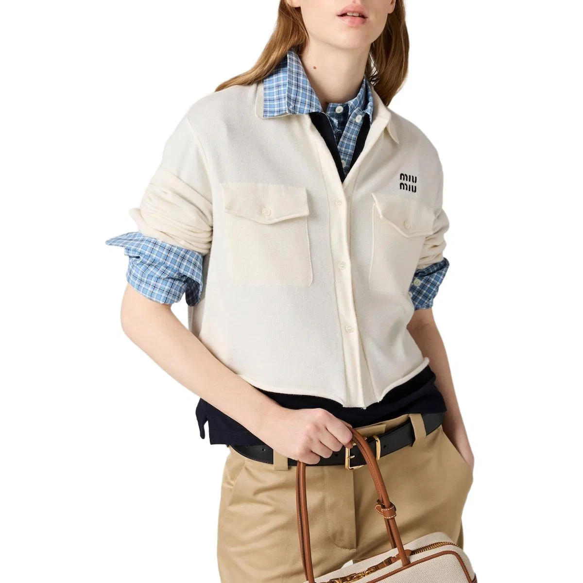 Женская рубашка с воротником MIU MIU, White — фото 4