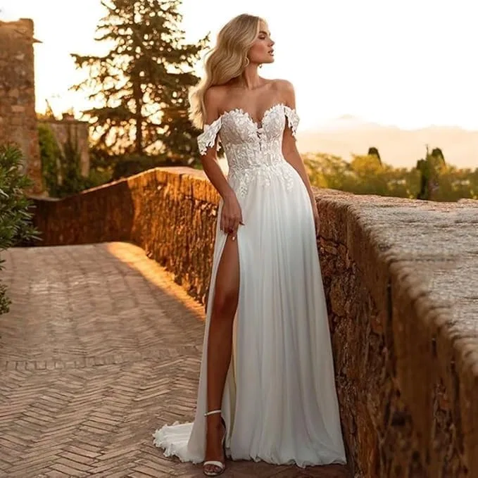 Женское вечернее платье с кружевными аппликациями Chiffon, White — фото 2